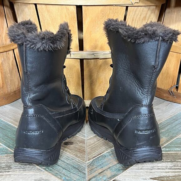 Skechers Shape-Ups Brown Leather Faux Fur Lace-Up Winter Boots Womens Size 8.5 - Picture 8 of 11